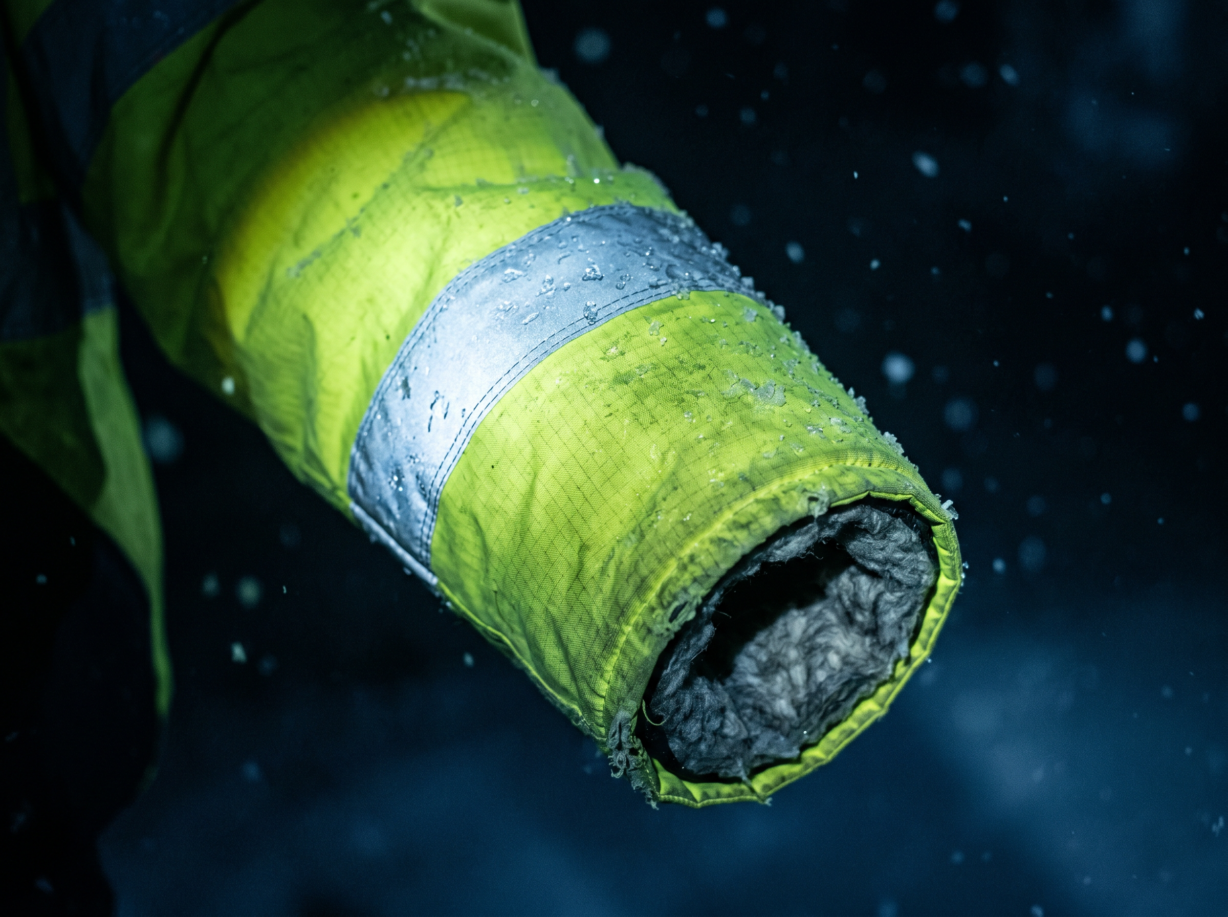 Close-up of an Arctic Trax hi-vis jacket cuff with reflective tape and visible insulation.